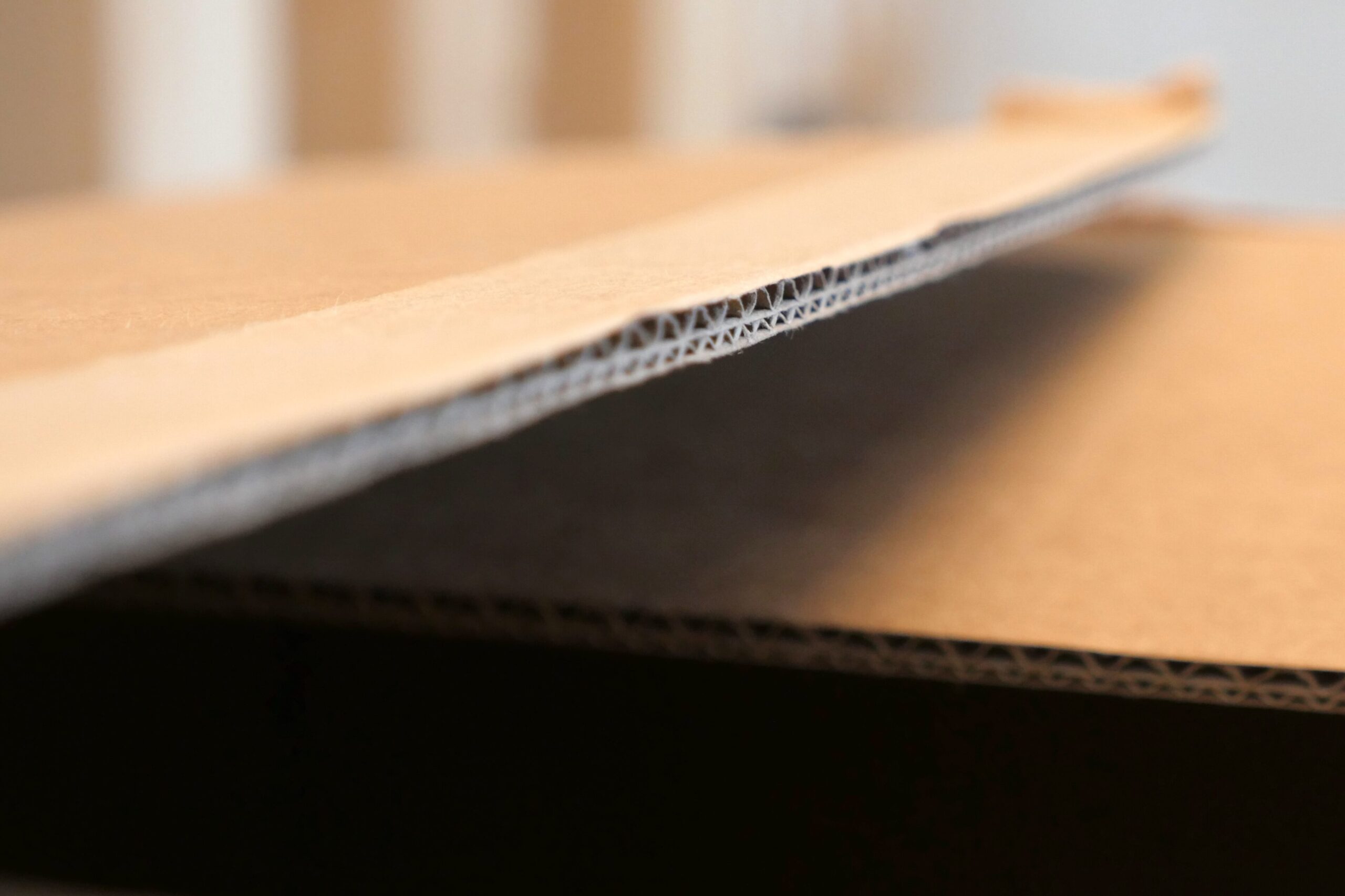 Close-up of the corrugated structure in cardboard packaging.